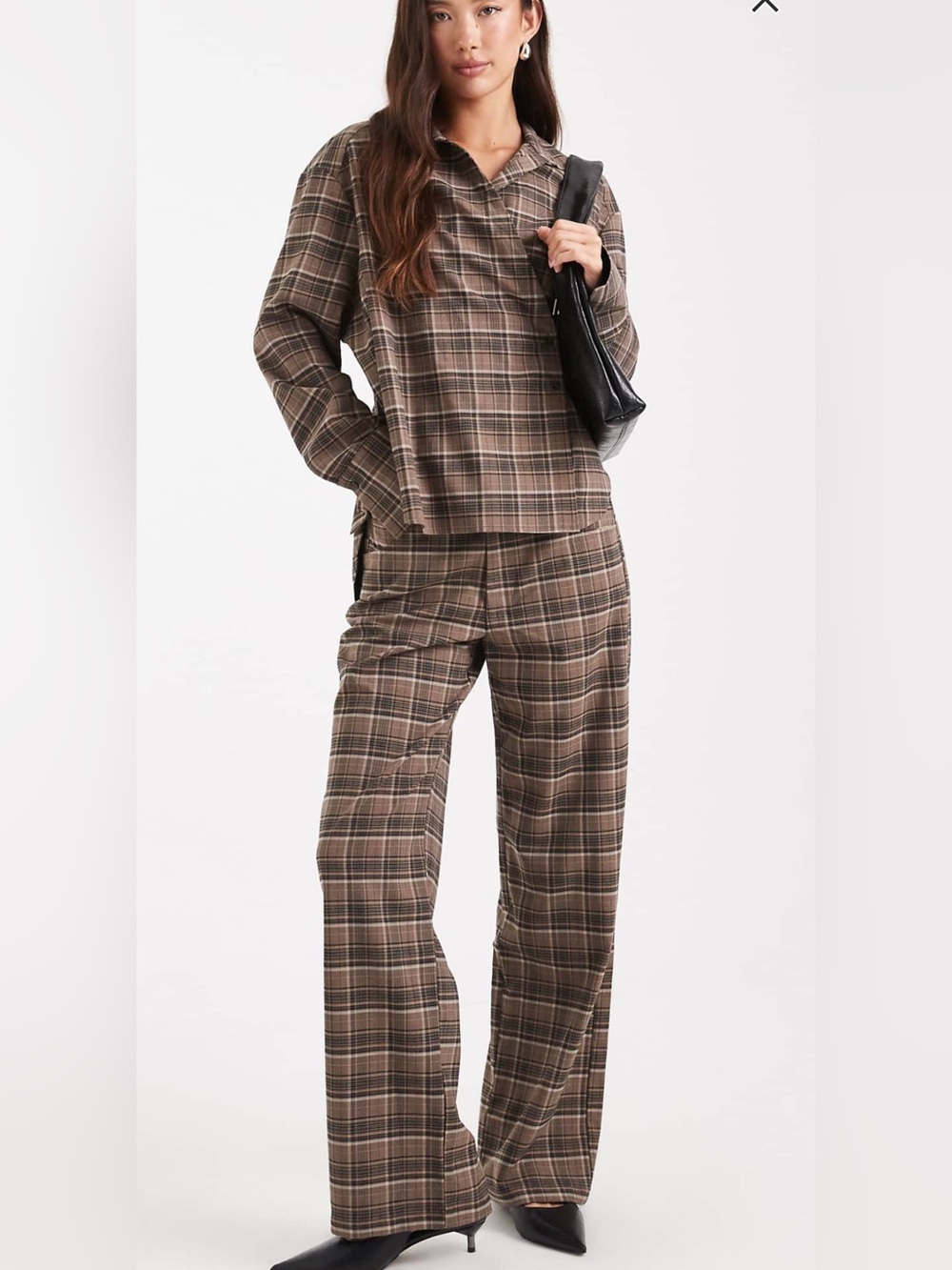 ASOS Plaid Long-Sleeve Sleep Top and Pants Set - Brown Plaid